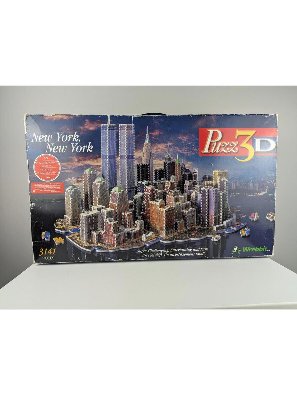 Wrebbit Puzz 3D New York New York 3141 Piece Twin Towers Puzzle Open Box Vintage